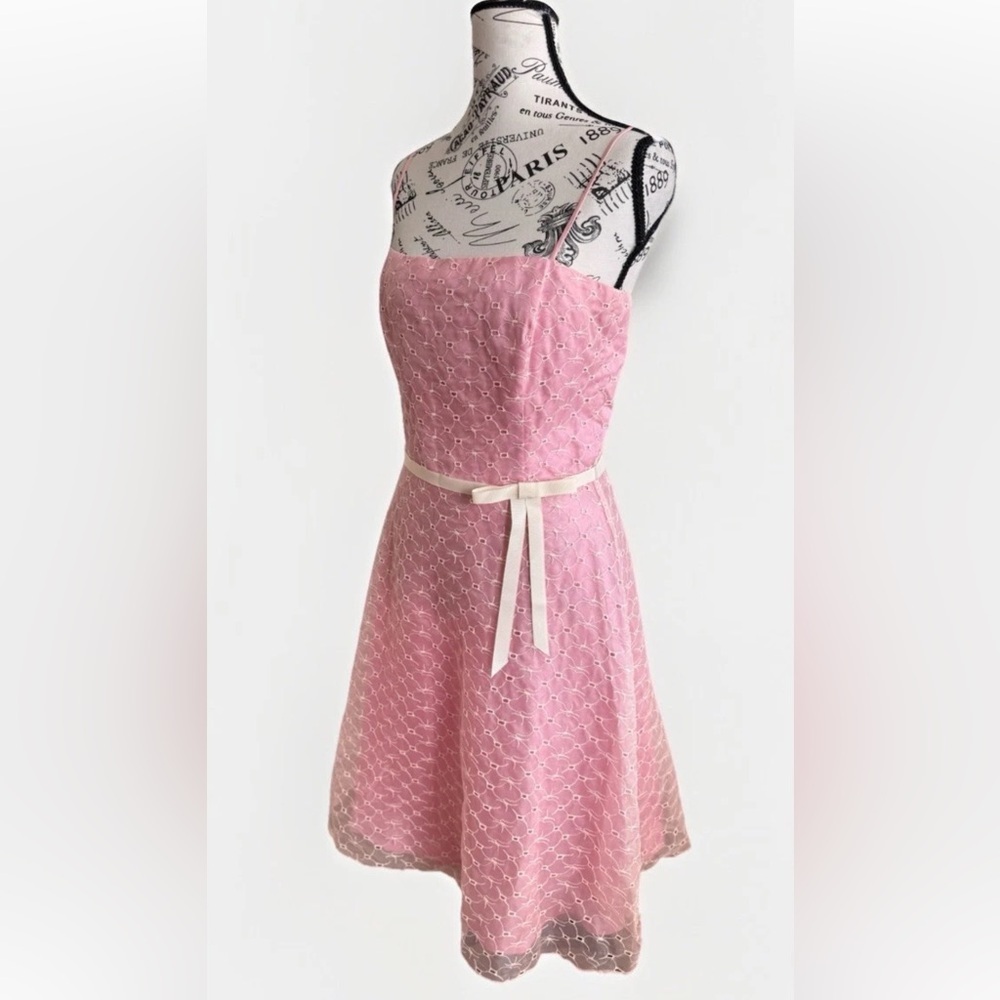 Laundry by Shelli Segal blush silk floral lace fit and flare spring tea dress 6
